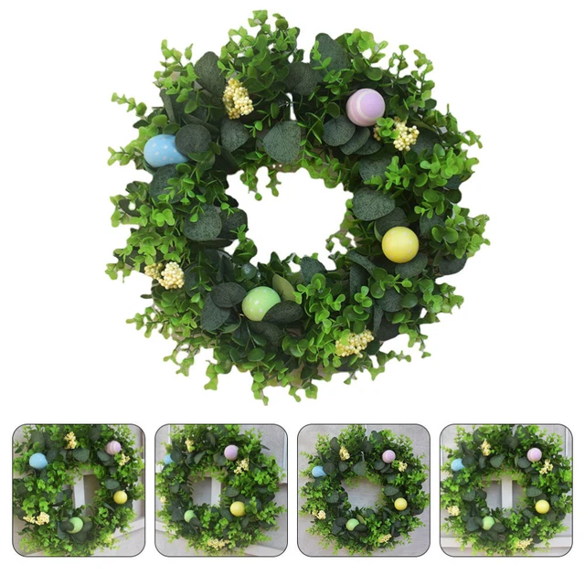 Corona de Pascua paño de seda y Pe (plástico) corona de flores de primavera guirnalda de huevos de Pascua