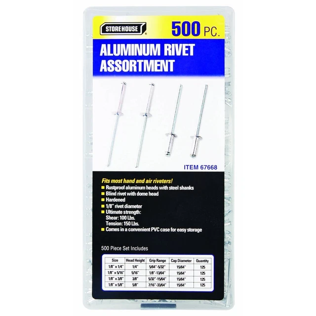STOREHOUSE 500 Piece Aluminum Blind Rivet Assortment 67668