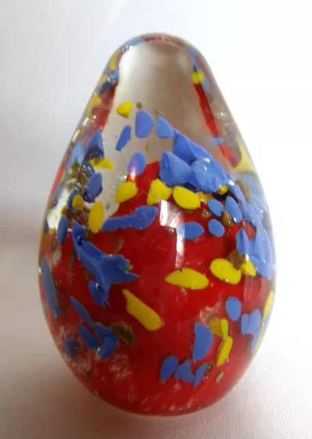 Lg. 4” Gorgeous Vintage Colorful Confetti Art Glass Egg-Shaped Paperweight -EUC