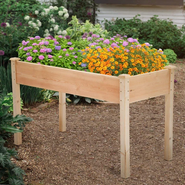 OUTDOOR WOOD RAISED Garden Bed Elevated Planter Box Stand Gardening