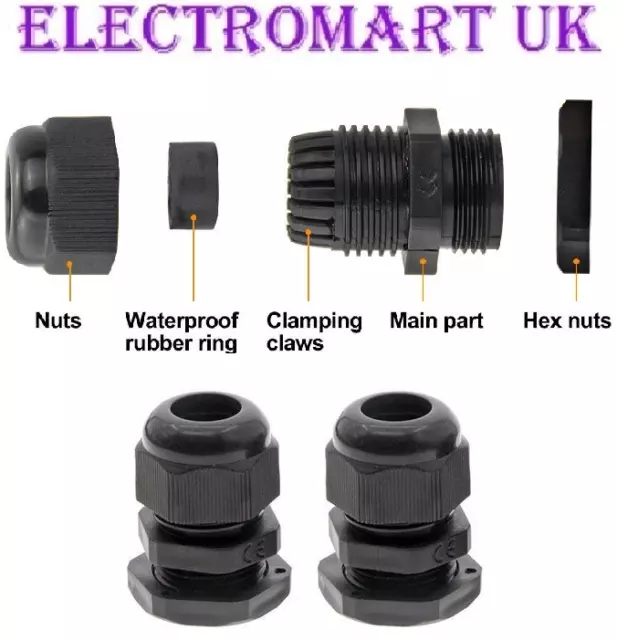 2 X 20Mm M20 Nylon Cable Gland Glands Compression Fit Ip68 Rated Black