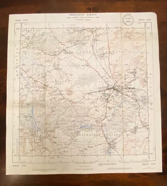 OS Map Sheet ST84  SOMERSET WILTSHIRE Warminster Area Provisional Ed. 1958 M273