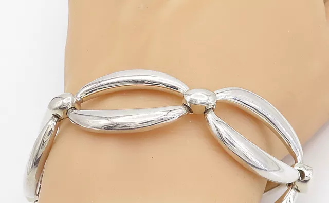 925 Sterling Silver - Shiny Hollow Large Open Oval Link Chain Bracelet - BT3184