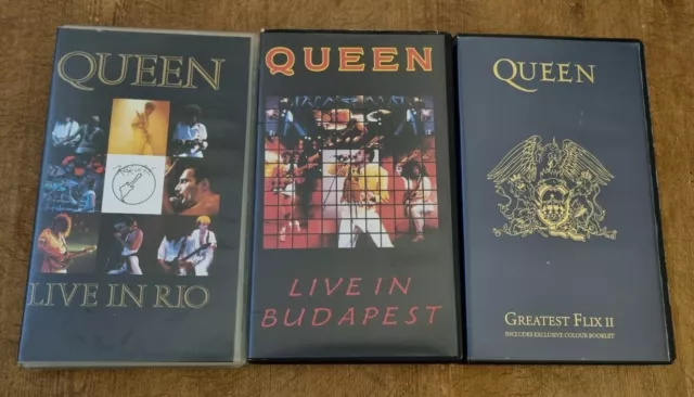 Queen VHS Bundle X3 Video Tapes - Greatest Flix 2 - Live In Budapest - Rio