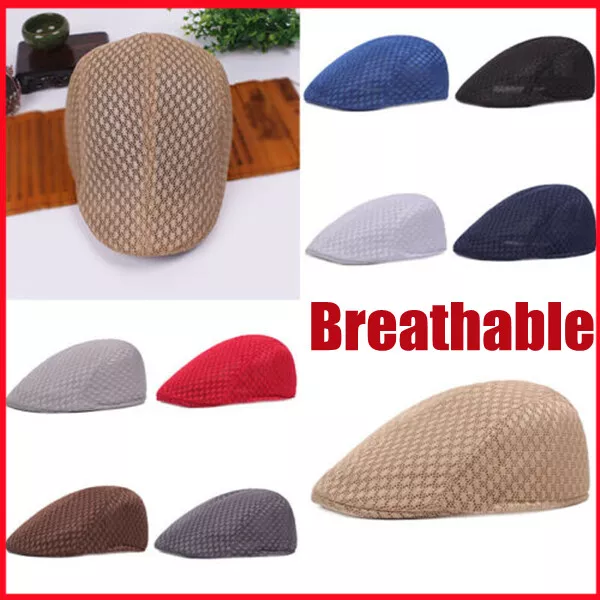 Men's Breathable Mesh Flat Cabbie Caps Gatsby Ivy Golf Newsboy Driving Beret Hat