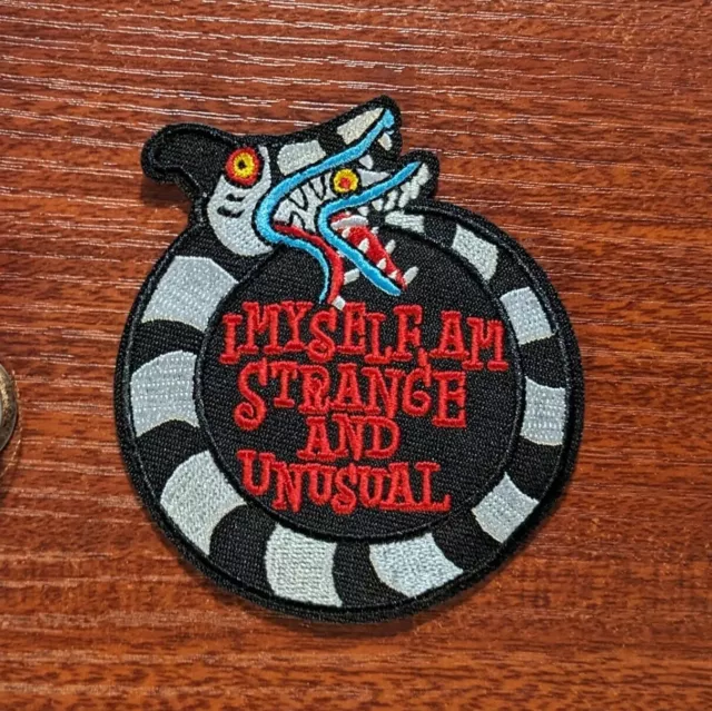 I Myself Am Strange And Usual Beetlejuice Patch Goth Embroidered Iron On 3.25x3"