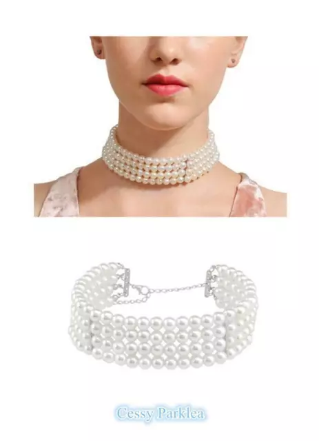 S-A1-3 50's Vintage Audrey Hepburn Faux Pearl Costume Jewelry Choker Necklace AU