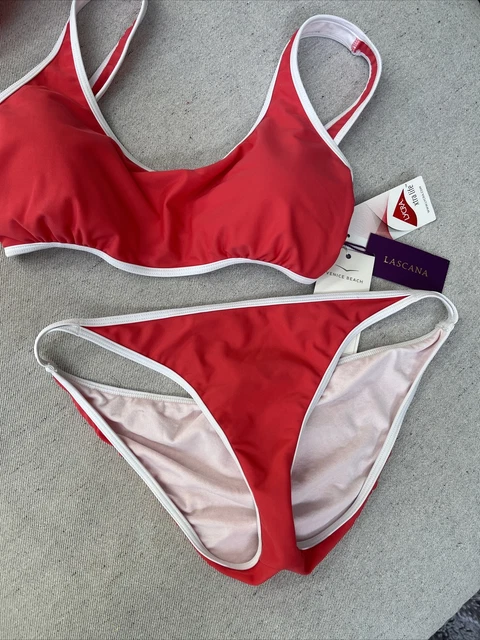 Bikini lascana spiaggia veneziana nuovo rosso con finiture bianche top 34C fondo grandi