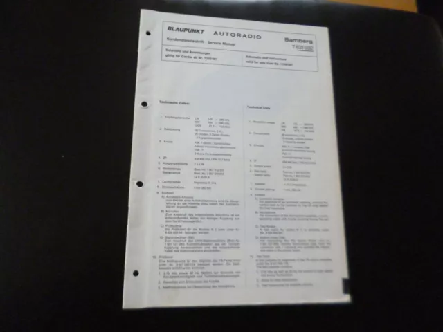 Original Service Manual Schaltplan Blaupunkt Bamberg 7631932