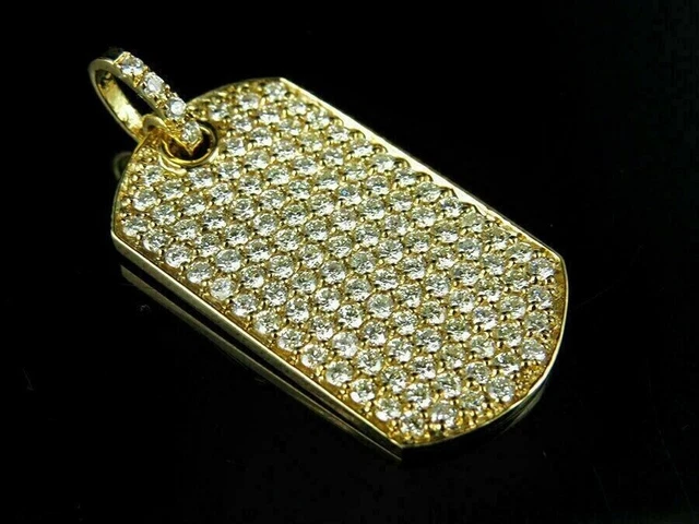 3 Ct Lab Created Round Cut Diamond Men's Dog Tag Pendant 14k Yellow Gold Plated