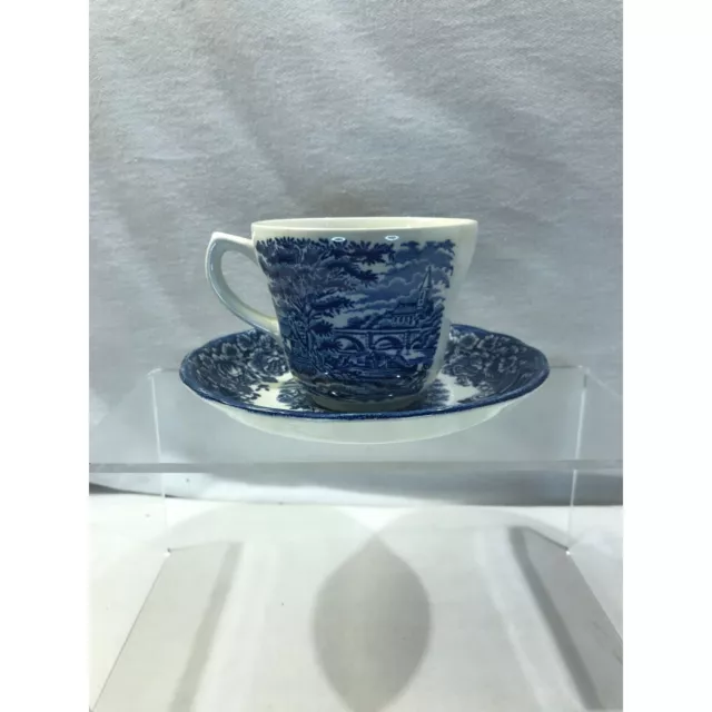 WH Grindley Staffordshire England, ironstone transferware teacup set, blue white