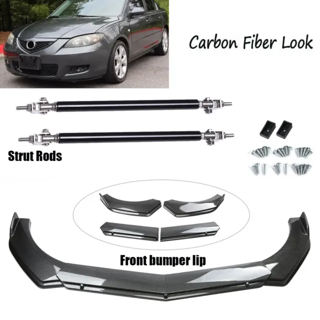 For Mazda Universal Car Front Bumper Lip Spoiler SplitterCarbon Fiber+Strut Rods