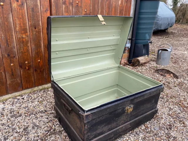 Vintage Metal Steamer Trunk /  Blanket Box / Storage Chest