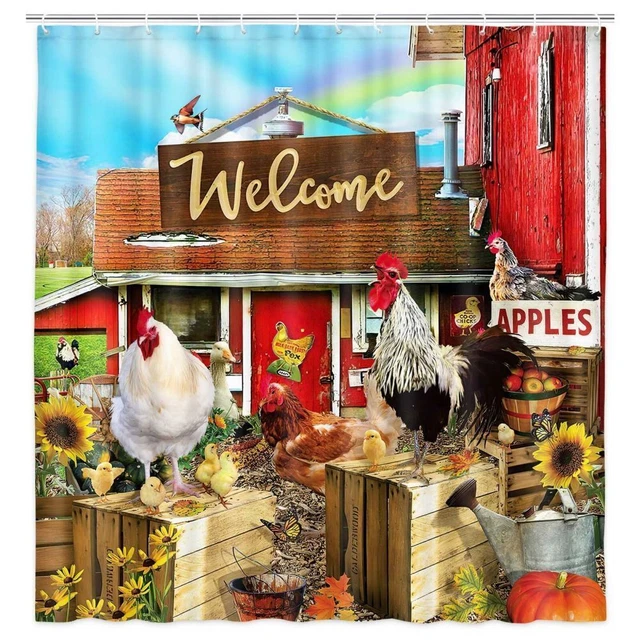 Funny Farm Animals Extra Long Fabric Shower Curtain Waterproof Bathroom Set
