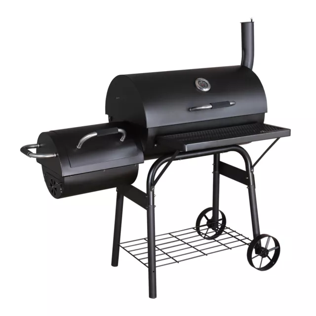 New Jumbuck™ BBQ Charcoal Smoker with Offset Side Box Outdoor Oven Portable Rack