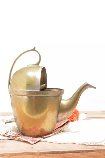 Antigua tetera calentador agua latón Antique solid brass watering can or teapot 2