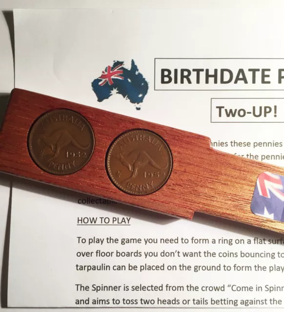 1952 Birthdate Penny Two-Up Set With 2 Australian Pennys/Coins Great Gift