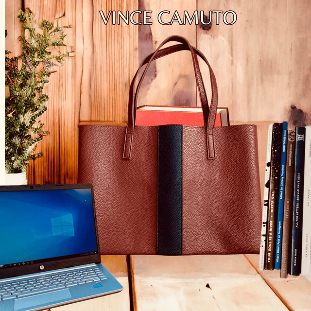 VINCE CAMUTO LEATHER Shoulder Tote Bag Purse Pebbled brown and