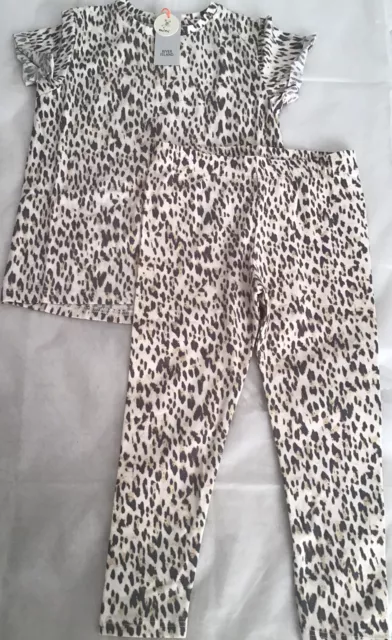 River Island Mini Girls Aged 2-3 Years Beige Leopard Print T-shirt Set BNWT