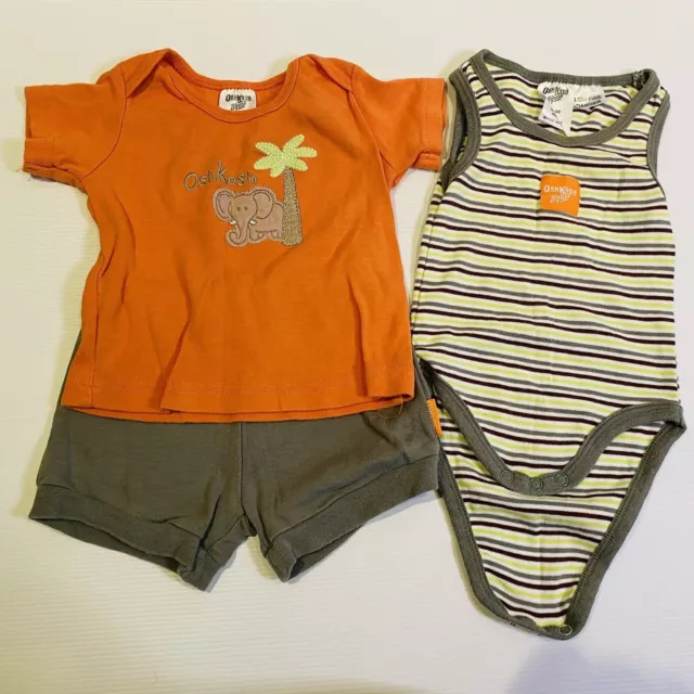 Osh Kosh Baby Boy Bundle 3 Pieces Size 3-6 Months 00 Bodysuit T-Shirt Shorts