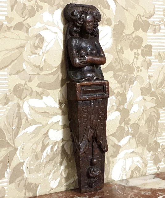 17 th c Atlante wood carving corbel bracket Antique french architectural salvage