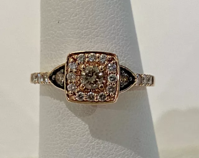 LeVian 14K Rose Gold Square Halo Chocolate & Vanilla Diamonds Ring Size 6.75