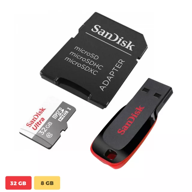 Sandisk Micro SD Card Memory 32GB SDHC Class 10 - Free Gift USB Cruzer Blade 8GB