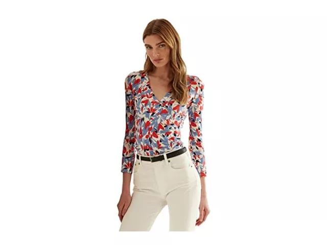 MSRP $80 LAUREN Ralph Lauren Floral Surplice Jersey Top Size XS