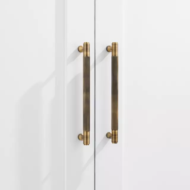 Solid Brass Aged Antique Gold Knurled Bar Handles For Doors, Drawers & Wardrobes
