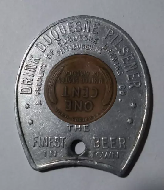 Duquesne Pilsener Brewing Co Pittsburgh PA 1949 Encased Wheat Penny (BZ475) BEER