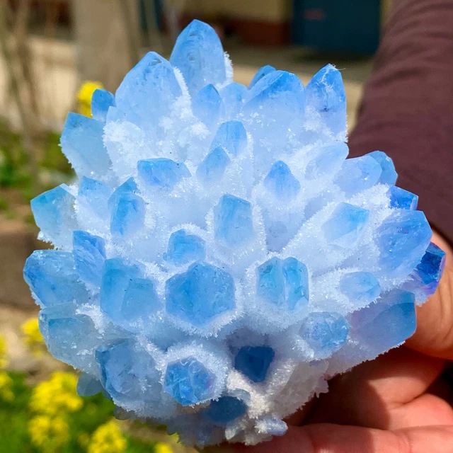 413G New Find sky blue Phantom Quartz Crystal Cluster Mineral Specimen Healing