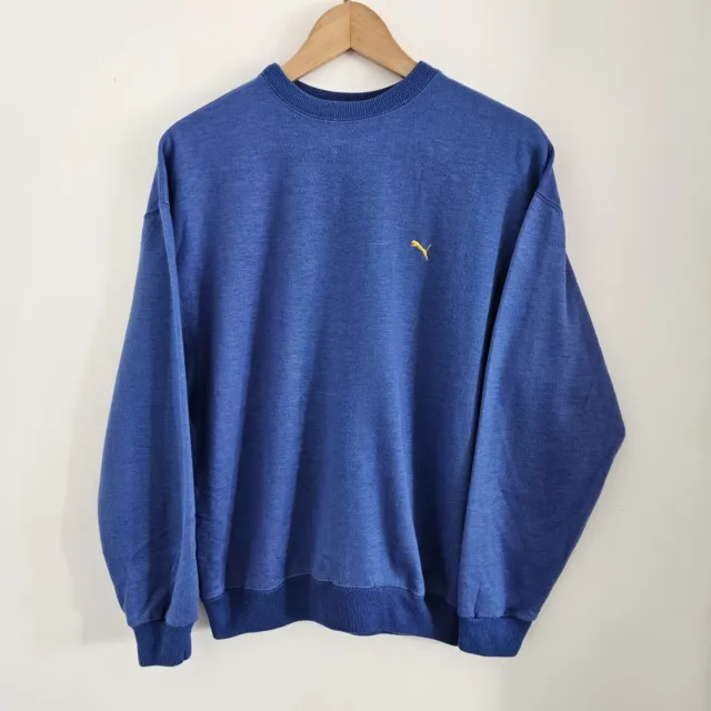 Vintage Puma Sweatshirt Adult Medium Blue Pullover Sweater Sports Jumper 80s 90s