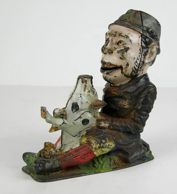 ORIGINAL 1880s CAST IRON MECHANICAL BANK - PADDY AND THE PIG By J. & E. STEVENS
