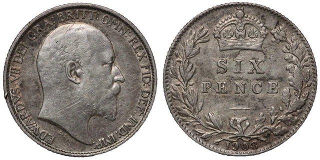 Great Britain 1908 Sixpence 6D Edward VII S-3983 Sterling Silver Coin