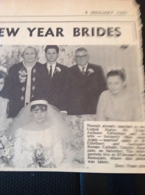 65-5 Ephemera 1966 Picture Wedding Ramsgate Frank Cirincione Janet Aspin