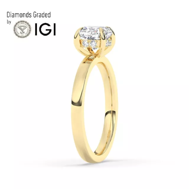 IGI,1 CT Solitaire Lab-Grown Hidden Halo Diamond Engagement Ring,18K Yellow Gold