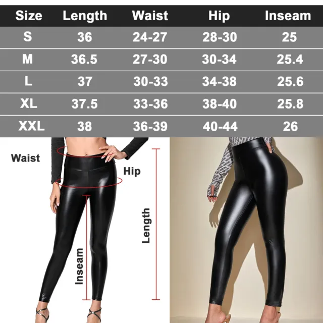 Womens Sexy Full Length Latex Leggings Black Mat Faux Leather Skinny Slim Pant 2