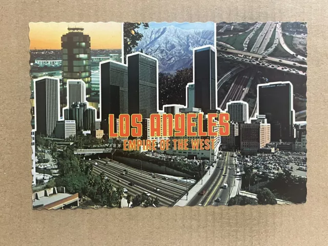 Postcard Los Angeles CA Downtown Aerial View Skyline Freeway Vintage California