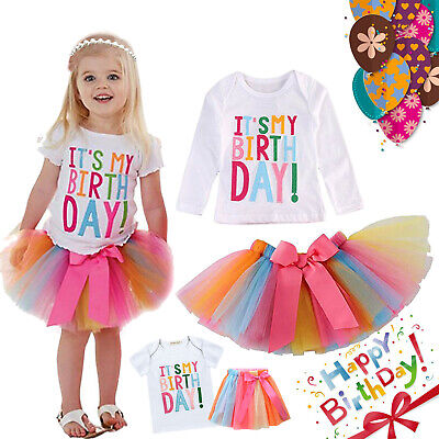 Baby Girls It's My Birthday Tutu Tulle Top+Skirt Dress Set Unicorn Party Outfit