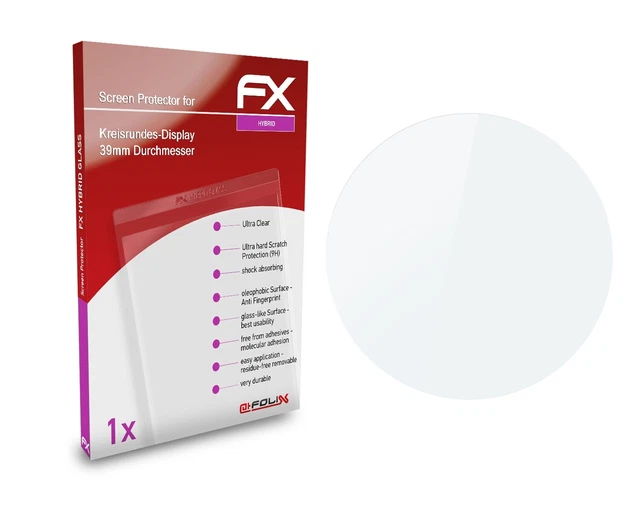 atFoliX Glass Protector for Circular screen 39mm Diameter 9H Hybrid-Glass