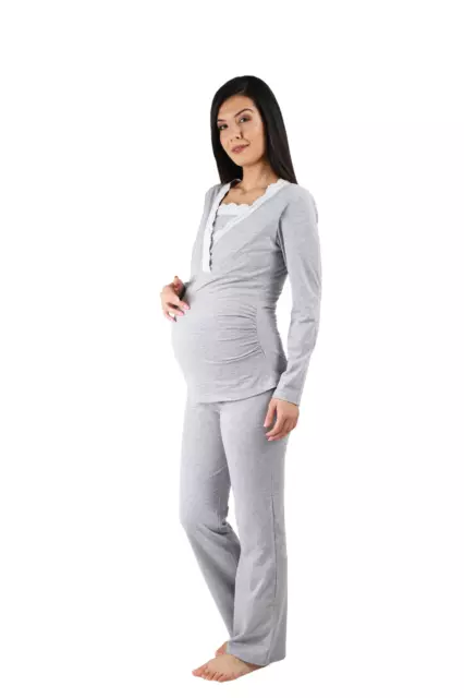 Stillpyjama Set Damen Schlafanzug für Schwangerschaft Nachtwäsche Stillfunktion