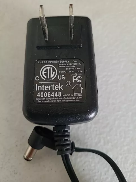 Intertek Class 2 Power Adapter 24V 0.5A 100-240V 50/60Hz 0.35A K12S240050U