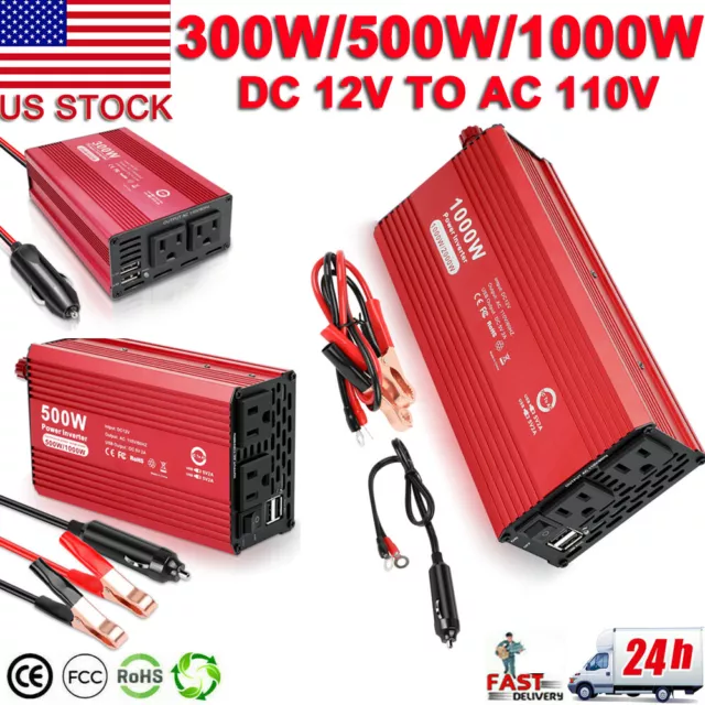 1000W 2000W Car Power Inverter DC 12V To AC 110V 2 AC Outlets USB Auto Converter