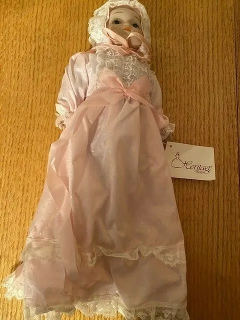 HERITAGE SIGNATURE COLLECTION Porcelain  CHRISTENING Doll - MUSICAL - Pink Gown