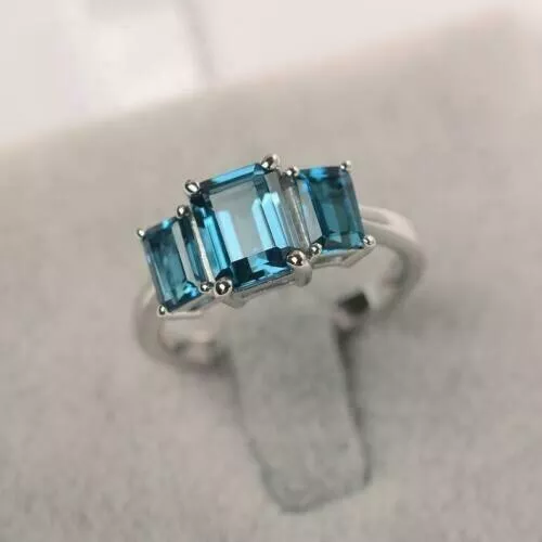 1.70 Ct Round Cut Lab Created Blue Topaz Wedding Ring 14K White Gold Finish
