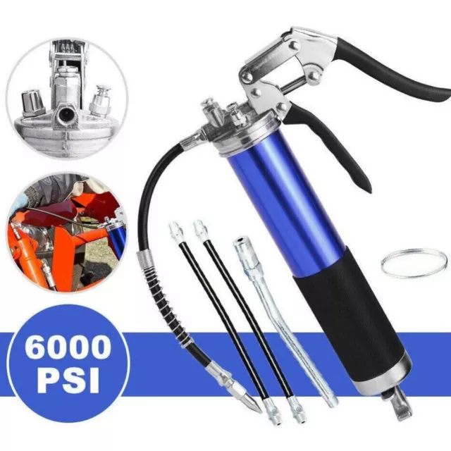 6000PSI Professional Grease Gun Heavy Duty Pressure Pistol Grip Dual Flow + Hose