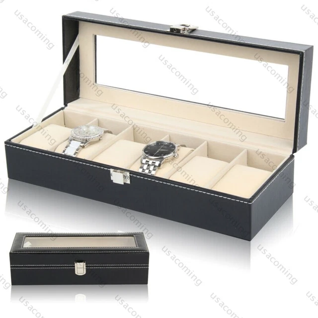 Coffret Rangement Montres Pour 6 Montres - Boîte Présentation Simili Cuir Beige