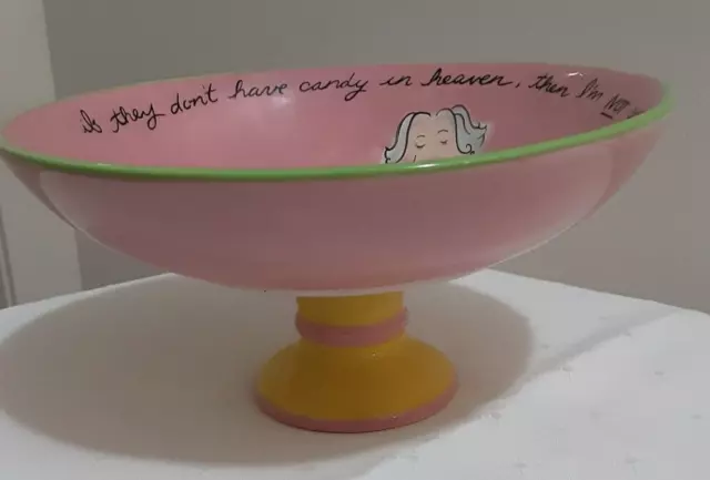 Pink & Yellow 'Mud Pie'  Lolly Candy  Dish On Pedestal With Fat Lady Print