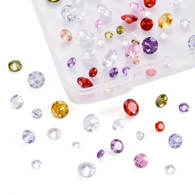 80pcs/box Cubic Zirconia Stone Faceted Cabochons Diamond Mixed Color & Size