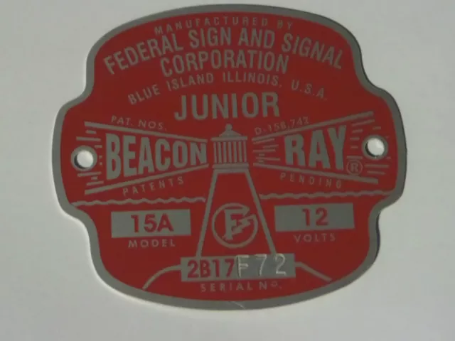 Federal Sign and Signal Model 15A JUNIOR Beacon Ray Replacement Badge
